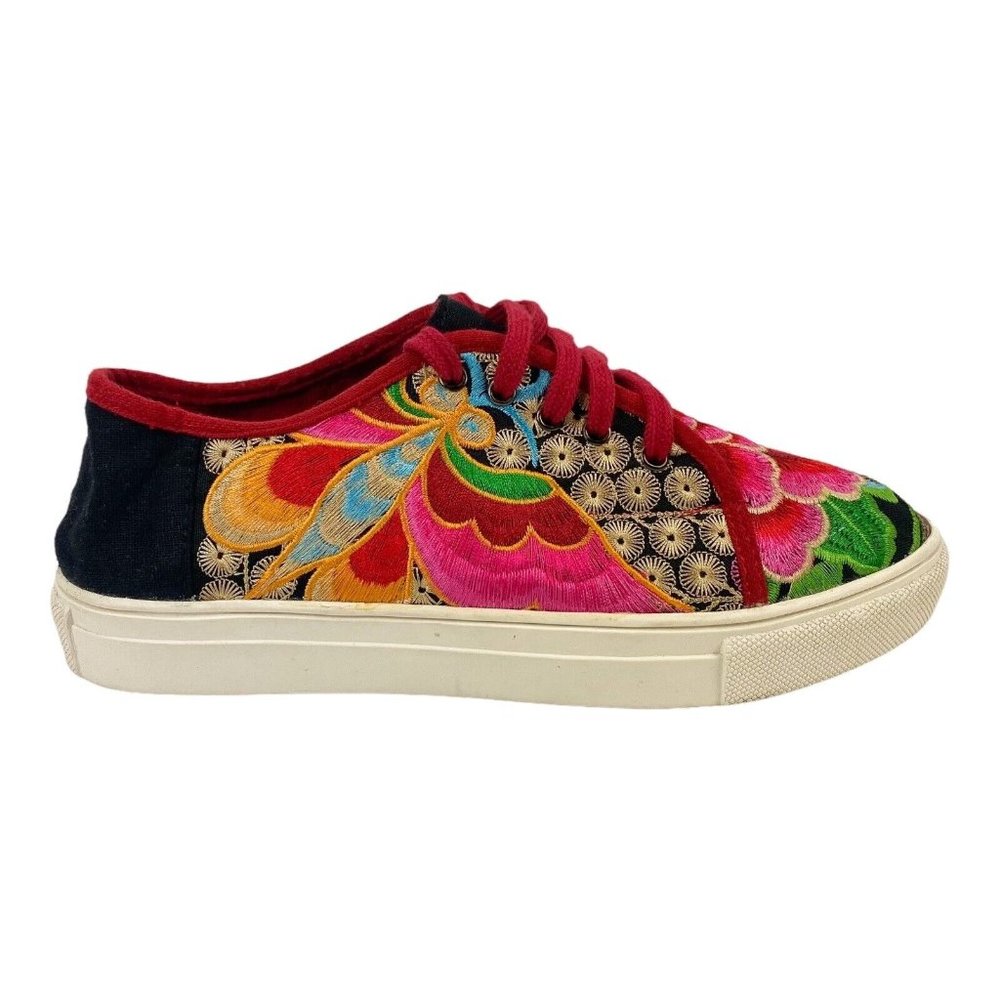 Women's Embroidered Colorful Low Top Sneakers Size 8 Shoes